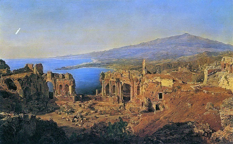 Руины греческого театра в Таормине на Сицилии. Фердинанд Георг Вальдмюллер