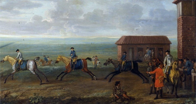 Лорд Портмор наблюдает за скаковыми лошадьми на тренировке в Ньюмаркет-Хит