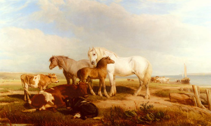 Willis Henry Brittan Horses And Cattle On The Shore. Henry Brittan Willis