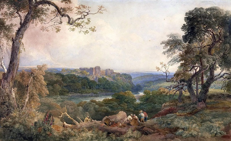 Castle above a River, Woodcutters in the Foreground