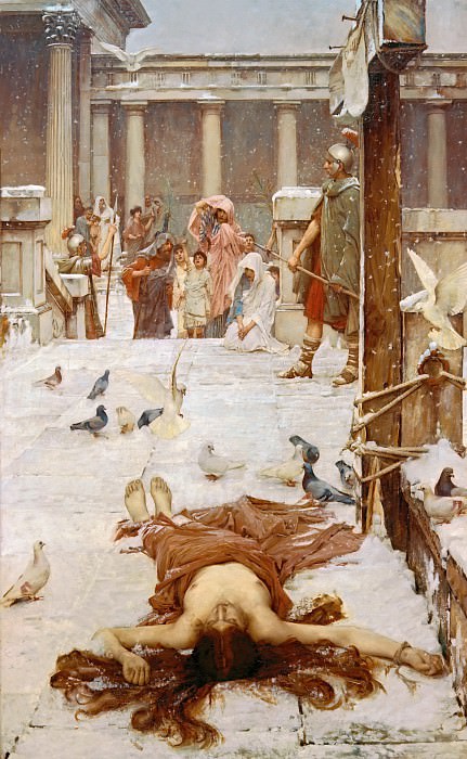 The miraculous snow fall as Eulalia is martyred in 313 in Spain. John William Waterhouse