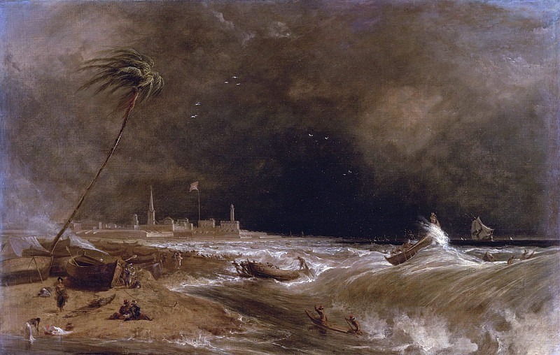 Мадрас, или форт Святого Георгия, в Бенгальском заливе - шквал уходит. Уильям Даниэлл