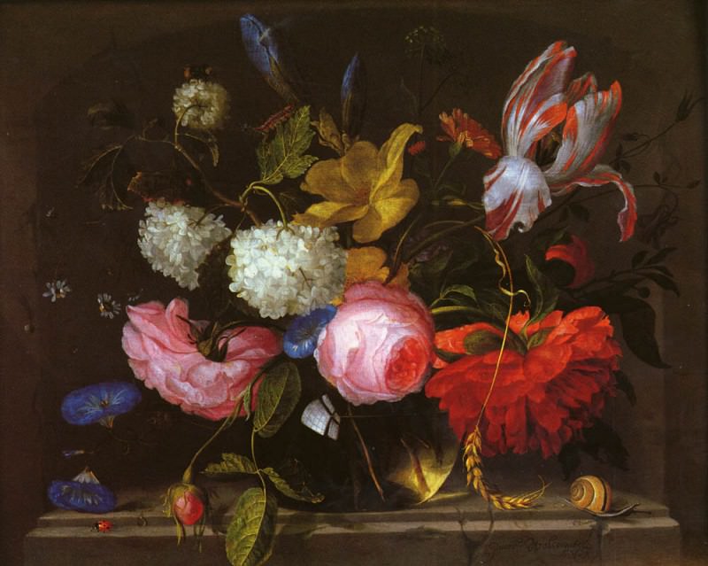 Walscapelle Jacob A Still Life Of Roses, Irises, Carnations, Daffodils, Parrot Tulips An Other Fl. Jacob Van Walscapelle
