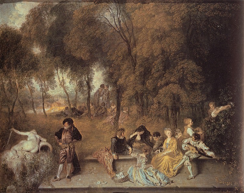 Watteau Reunion en plein air. Jean-Antoine Watteau