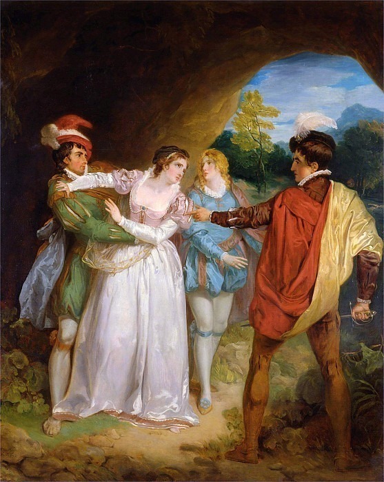 Valentine rescuing Silvia from Proteus. Francis Wheatley