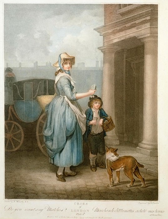 „Do You Want any Matches?“, plate 4 of „The Cries of London“. Francis Wheatley
