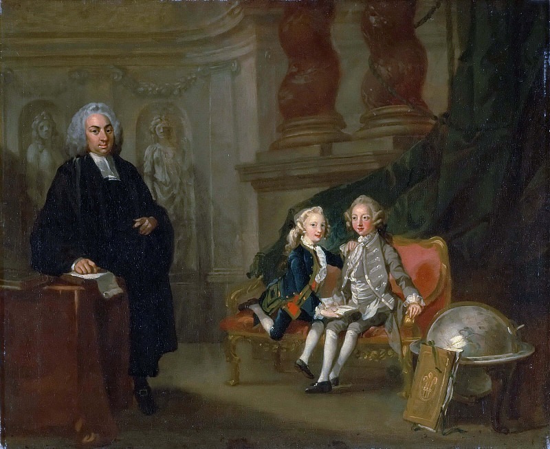Принц Джордж и принц Эдвард Август, сыновья Фредерика, принца Уэльского, со своим наставником. Ричард Уилсон