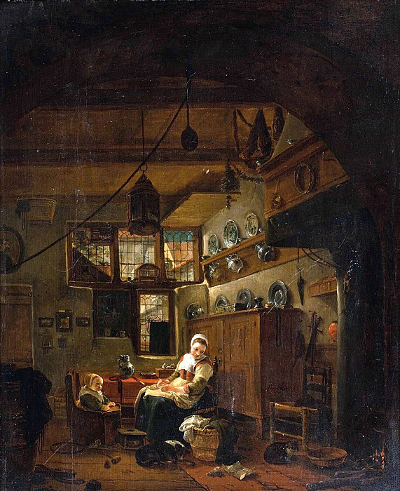 Interior of a Dutch Farm Cottage. Thomas Wijck
