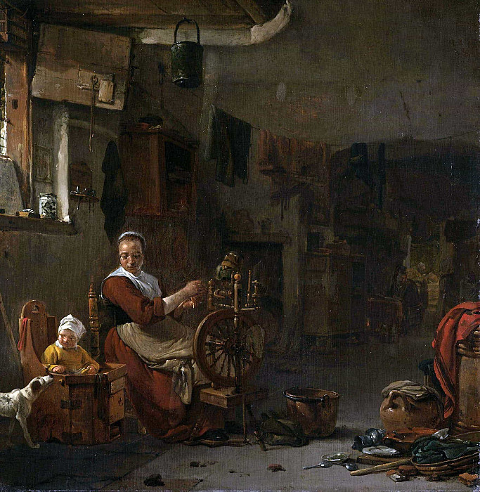 Peasant Woman Spinning. Thomas Wijck