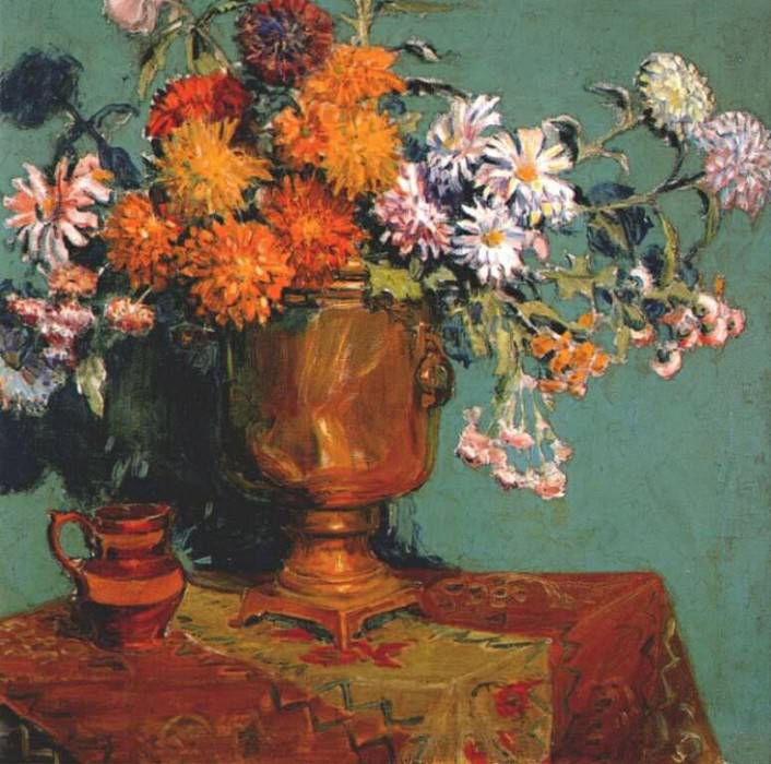 wood mixed bouquet on covered table 1928. wood1