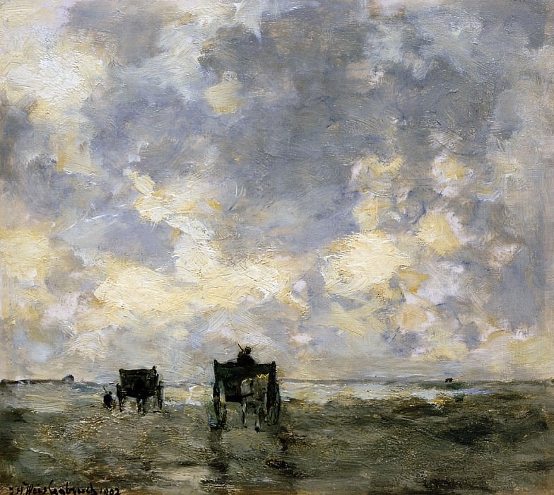 Weissenbruch Hendrik Johannes Shell carts on the beach Sun. Иохан Хендрик Вейсенбрух