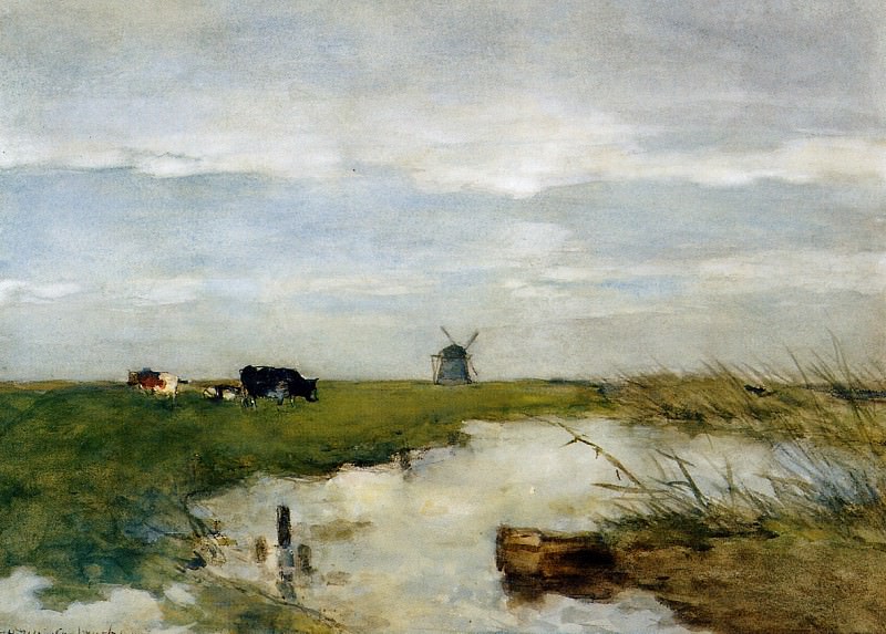 Weissenbruch Jan Dutch polder landscape Sun. Иохан Хендрик Вейсенбрух
