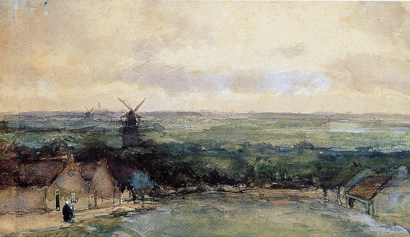Weissenbruch Jan Landscape with mills Sun. Иохан Хендрик Вейсенбрух