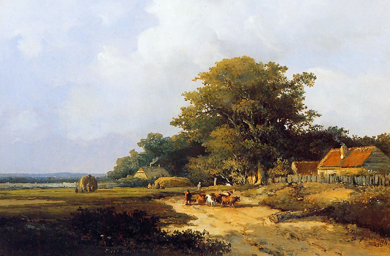 Weissenbruch Jan Farmer with herd on countryroad Sun. Иохан Хендрик Вейсенбрух