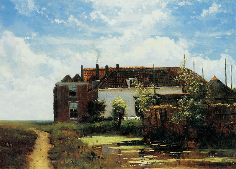 Weissenbruch Jan Farm beside canal in polder Sun. Иохан Хендрик Вейсенбрух