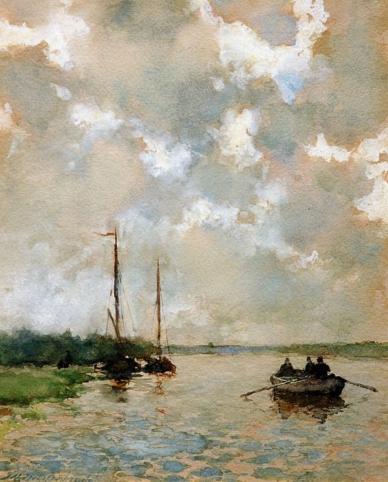 Weissenbruch Hendrik Johannes Rowing on the river Sun. Иохан Хендрик Вейсенбрух