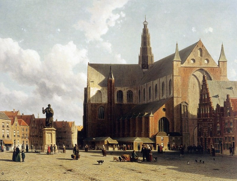 Weissenbruch Johannes Jan View on the market of Haarlem Sun. Иохан Хендрик Вейсенбрух