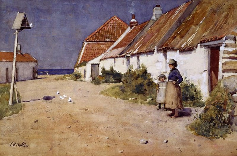 Seaside cottages with dovecot. Edward Arthur Walton