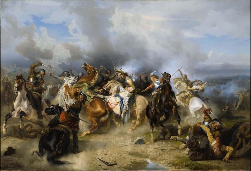 Death of King Gustav II Adolf of Sweden at the Battle of Lützen. Carl Wahlbom
