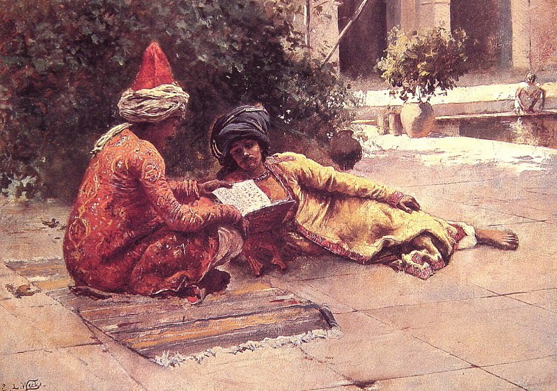 Two Arabs Reading in a Courtyard. Edwin Lord Weeks