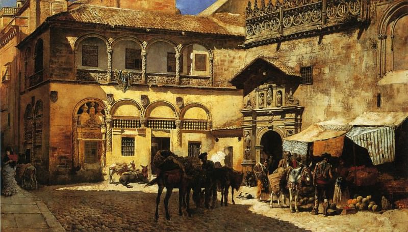 Weeks Edwin Lord Market Square in Front of the Sacristy and Doorway of the Cathedral Granada. Эдвин Лорд Недели