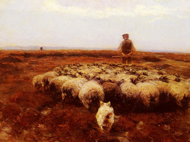 Возвращение с луга пастуха с отарой овец. Генрих фон Цюгель