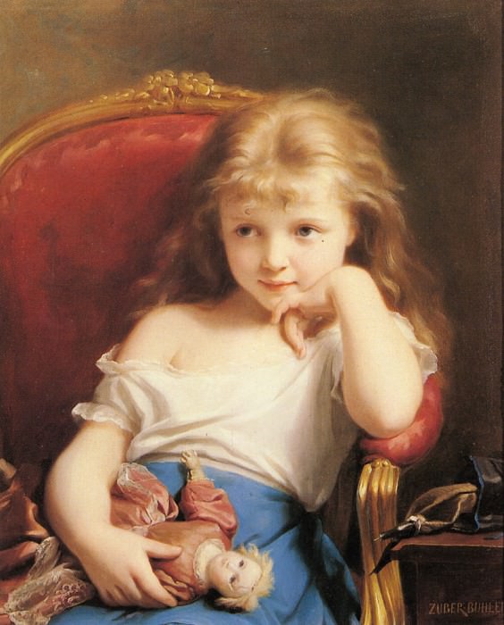 Zuber Buhler Fritz Young Girl Holding A Doll. Бюлер Фриц Зубер