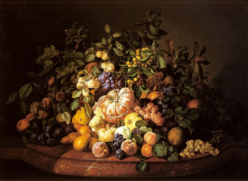 Zinnogger Leopold A Still Life Of Fruit On A Marble Ledge. Leopold Zinnogger