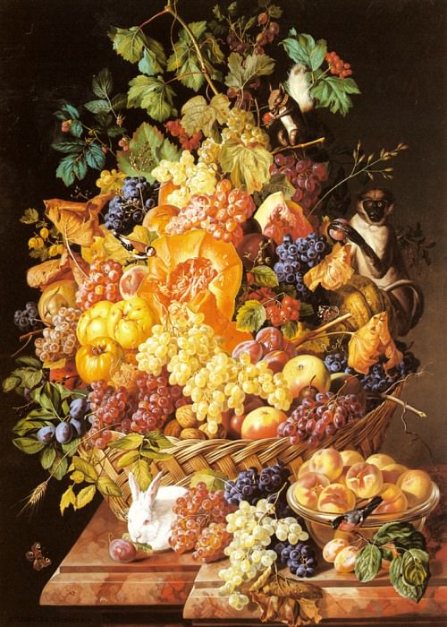 Zinnogger Leopold A Basket Of Fruit With Animals. Леопольд Зинноггер