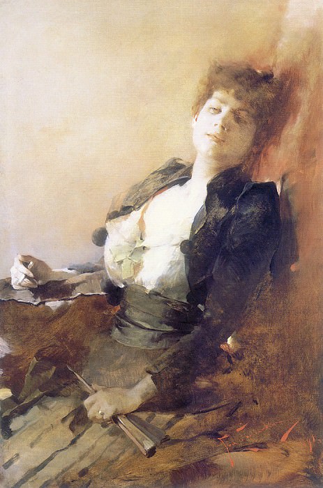 Портрет женщины с веером и сигаретой. Францишек Жмурко
