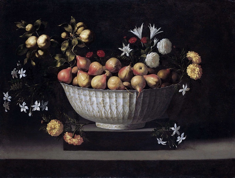 Цветы и фрукты в китайской тарелке. Хуан де Сурбаран