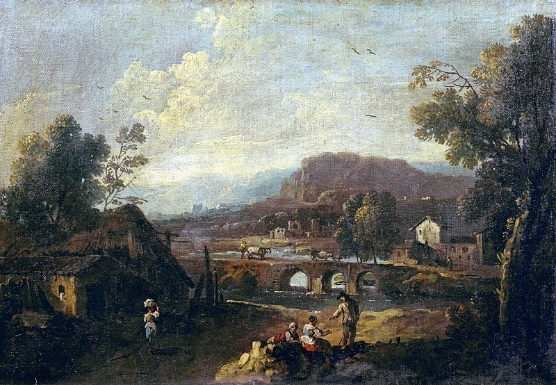 Landscape with farmhouses and figures