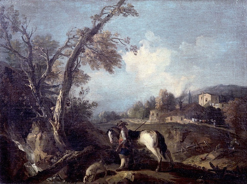 Landscape with hunter and hamlet. Giuseppe Zais