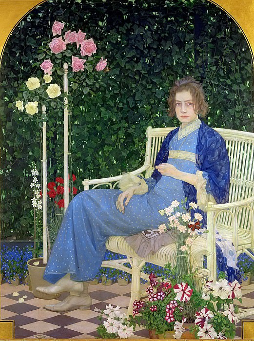 Портрет жены художника среди цветов. Оскар Цвинтшер