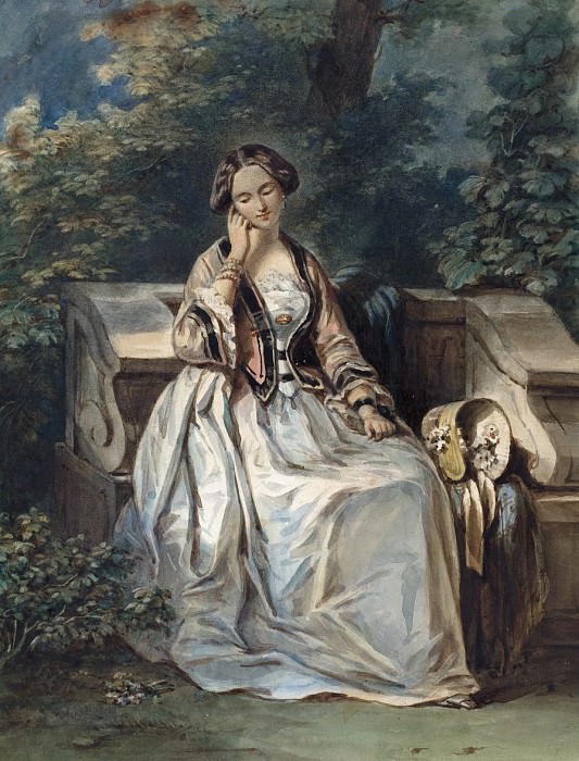 Девериа, Эжен (Приписывается) - Женщина, сидящая в беседке. Национальная галерея искусств (Вашингтон)