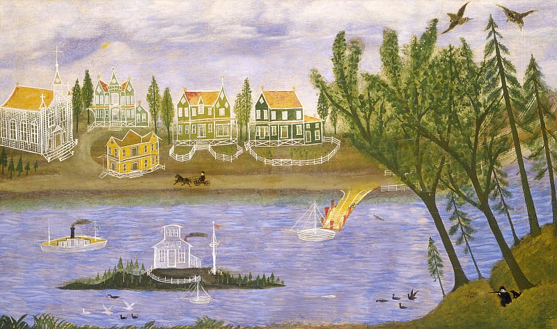 Американский художник 19 века - Деревня на берегу реки. Национальная галерея искусств (Вашингтон)