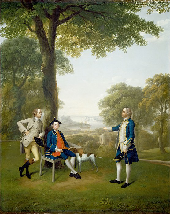 Arthur Devis - Arthur Holdsworth Conversing with Thomas Taylor and Captain Stancombe by the River Dart. National Gallery of Art (Washington)
