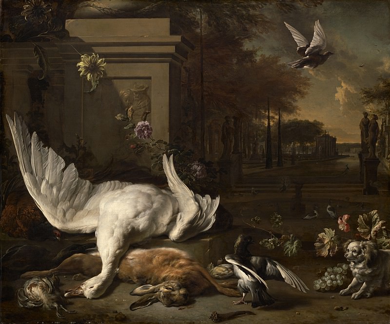 Jan Weenix - Still Life with Swan and Game before a Country Estate. National Gallery of Art (Washington)