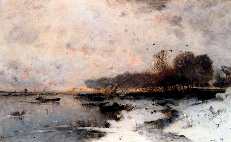 Gegerfelt William Von A Winter River Landscape At Sunset. Swedish artist