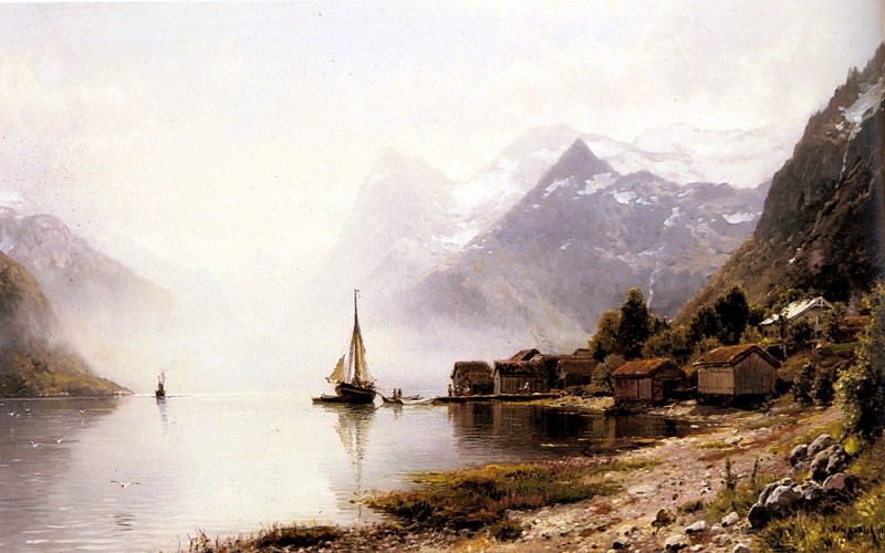 Askevold Anders Monsen Norwegian Fjord With Snow Capped Mountains. Swedish artist