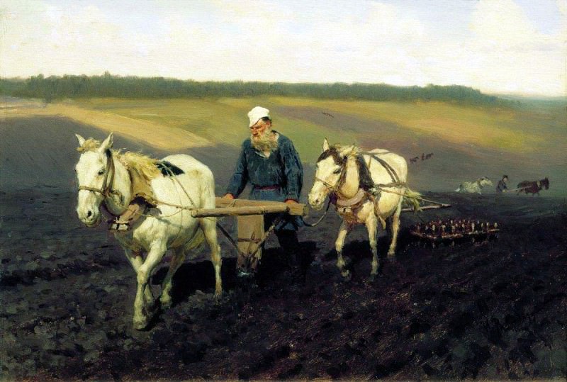Plowman. Tolstoy in the fields, Ilya Repin