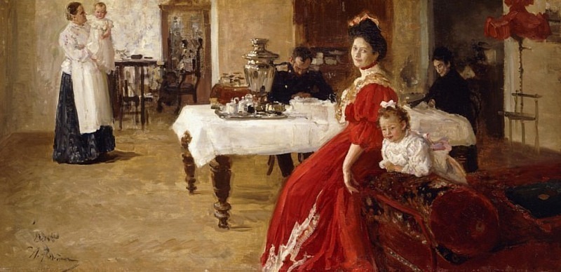 Дочь художника, Татьяна и её семья в интерьере. Илья Ефимович Репин