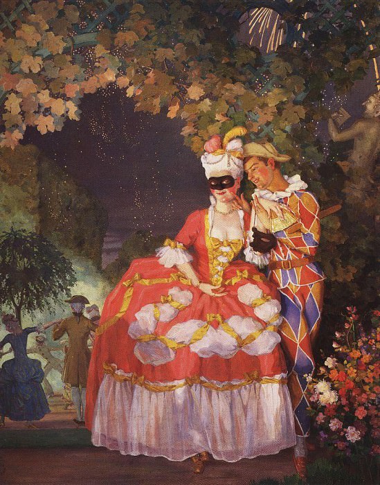 Harlequin and woman. 1921. Konstantin Andreevich (1869-1939) Somov