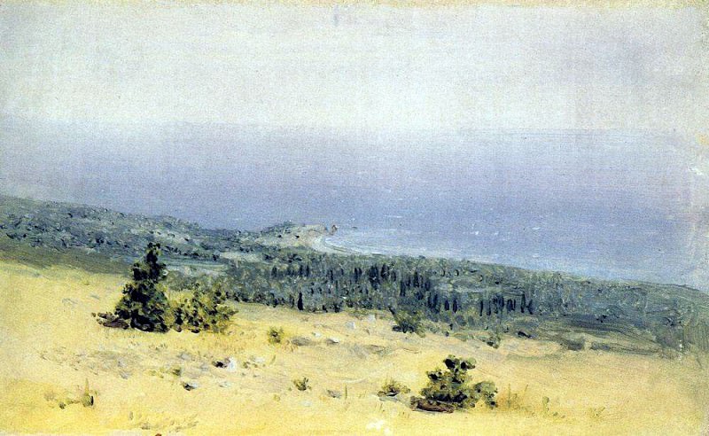 View on the beach and sea from the mountains. Crimea. Arhip Kuindzhi (Kuindschi)