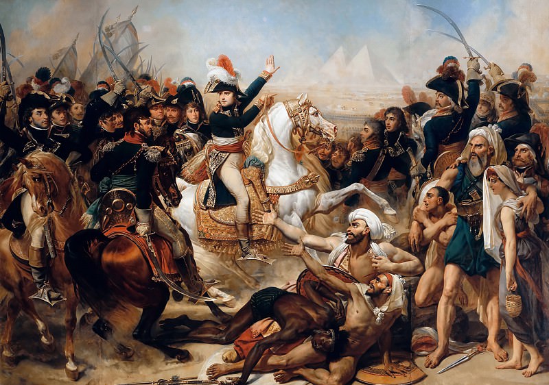 Antoine-Jean Gros; supplemented on the sides by Auguste-Hyacinthe Debay -- Battle of the Pyramids, 21 July 1798. Château de Versailles