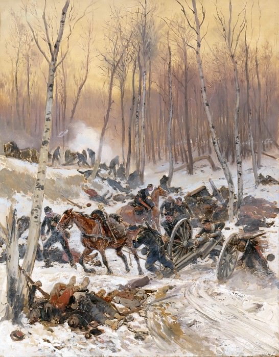 Jean Baptiste Edouard Detaille -- Episode of the Siege of Paris (1870-1871), artillery combat near a forest. Château de Versailles