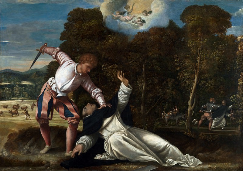 Bernardino da Asola - The Death of Saint Peter Martyr. Part 1 National Gallery UK