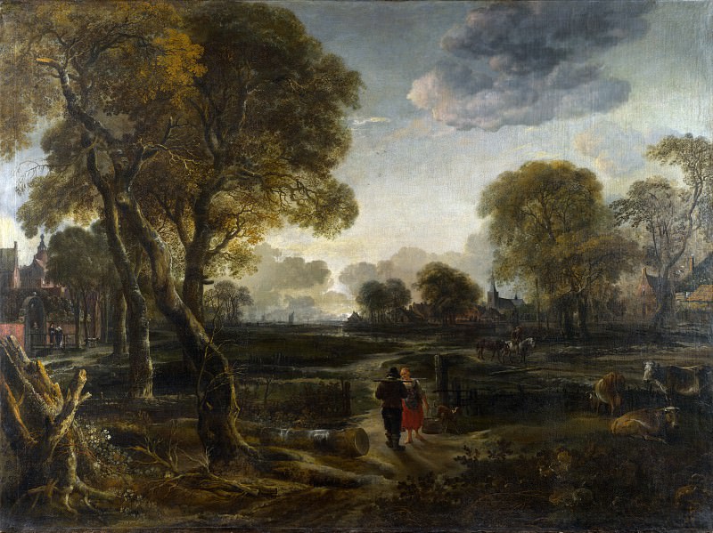 Aert van der Neer – An Evening View near a Village, Part 1 National Gallery UK