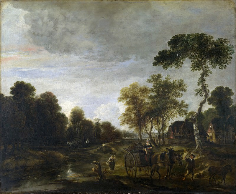 Арт ван дер Нер – Вечерний пейзаж с лошадью и повозкой близ ручья, Часть 1 Национальная галерея
