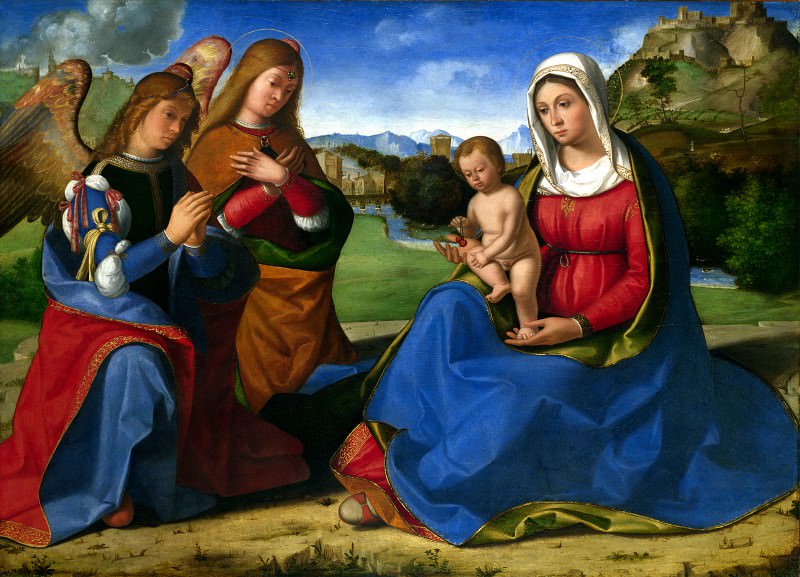 Andrea Previtali - The Virgin and Child adored by Two Angels. Part 1 National Gallery UK